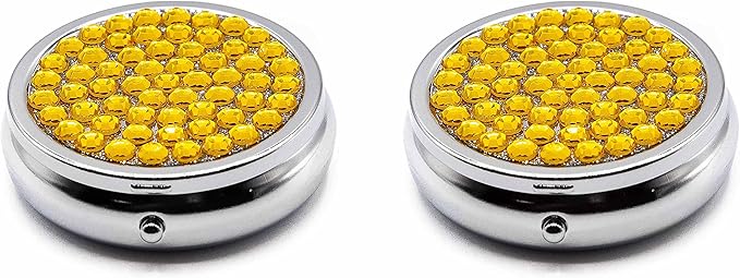 Set of 2 Circular Triple-Compartment Pocket Purse Pill Box & Organizer with Insert (Jonquil Gemstones)