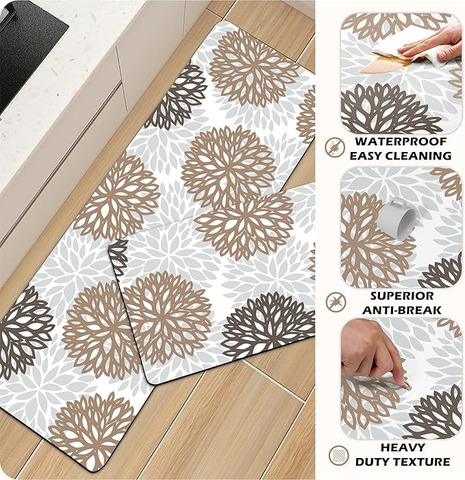 Kitchen Mats Set of 2 Cushioned Anti Fatigue Kitchen Rugs Non Slip Waterproof Kitchen Runner Memory Foam Kitchen Floor Mat Comfort Standing Mat for Sink,Office,Laundry