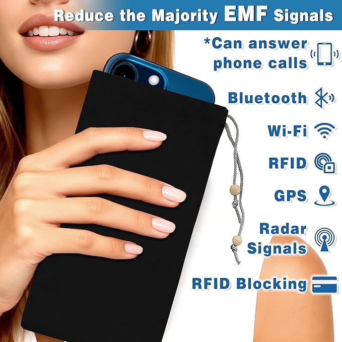 EMF Shield Sleeve for Cell Phone Reduce Signal Anti-EMP Pouch Against Radiation, EMF, 5G, RFID Blocking 4x8 Inch Black Phone Sleeve Bags