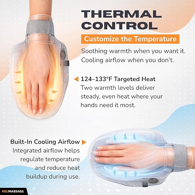 Hand Massager with Heat, Cooling and Compression | Full-Hand and Wrist Coverage with Touchscreen & Palm Roller | Daily Massage at Home, Office, or Travel
