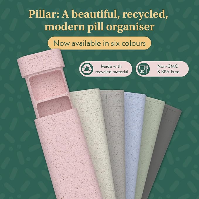 Pillar - 7 Day Pill Box Organizer | BPA-Free Wheat Straw Pill Organizer | Beautiful Tablet Organiser for Travel and Home (Sage Green)