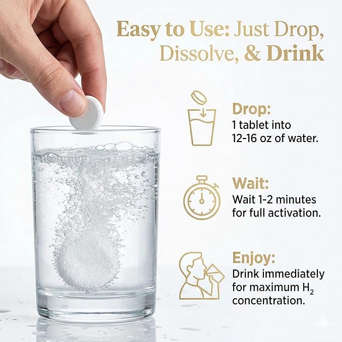 Hydrogen Water Tablets for Focus, Mental Clarity & Energy, Molecular Hydrogen Supplement, 120 Tablets