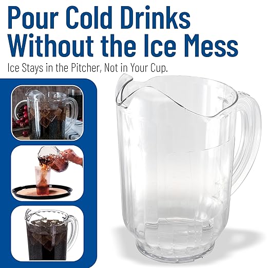 Carlisle FoodService Products Versapour Clear Pitcher Tall Pitcher for Restaurants, Catering, Kitchens, Plastic, 60 Ounces, Clear