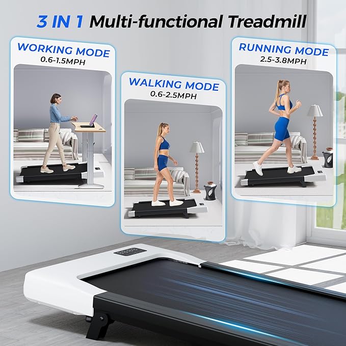 SupeRun Walking Pad with Incline, Under Desk Treadmill, 3 in 1 Portable Treadmills for Home with Remote Control LED Display, 2.5 HP Quiet Mini Treadmill for Office Home Use, 300 Lbs Capacity