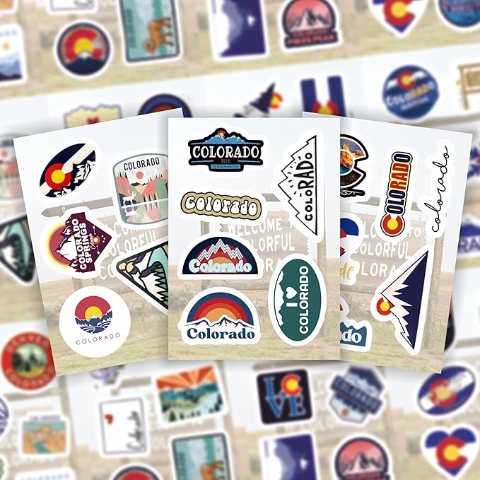BulbaCraft 100Pcs Colorado Stickers for Water Bottle and Laptop - Colorado Party Supplies & Decorations, Waterproof Vinyl Decals, State Pride and Icon Stickers, Gifts for Women & Men