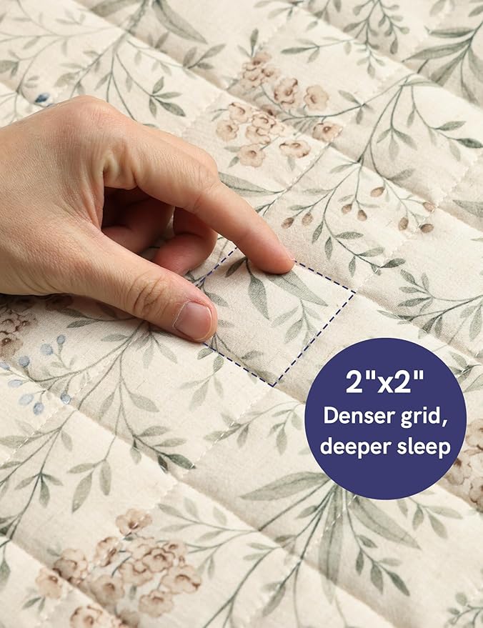 YnM King Size Linen Weighted Blanket for Adults (88x104 Inches, 25 Pounds, Botanical), Exclusive Smallest Compartments, Heavy Bed Blanket for Two Persons of 110~190lbs on Queen or King Bed