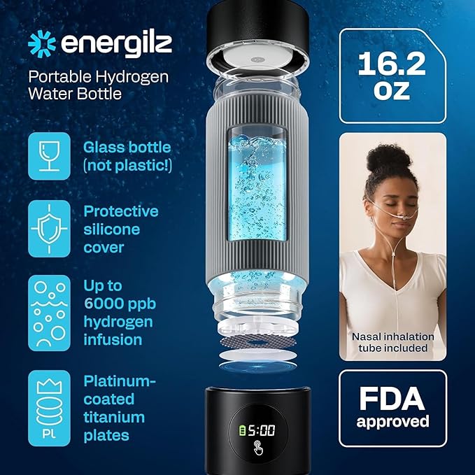 Hydrogen Water Bottle | 16.2 oz (480 ml) Hydrogen Water Generator | 6000 PPB Hydrogenator Machine | SPE/PEM Ionizer Generator (Black)
