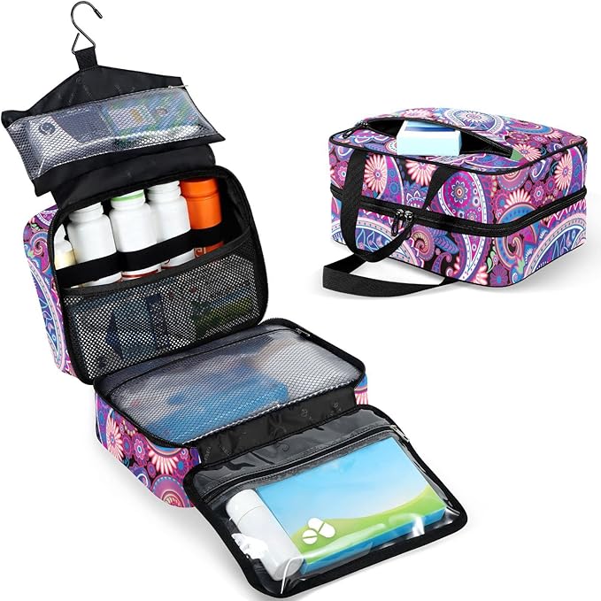 Naanle Pill Organizer Bag Travel Pill Bottle Medicine Organizer Home Storage Medication Bag for Vitamin Supplements, Traditional Paisley Flowers Empty First Aid Bag for Car Camping, 1.0 Count