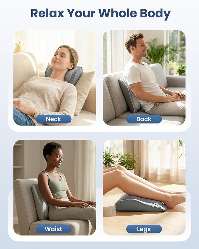COMFIER Shiatsu Back Massager with Heat & Vibration, Knead Neck Shoulder Massager for Pain Relief Deep Tissue, Neck Massage Pillow, Portable Lower Back Massager for Chair, Car, Home Office Use - Gray