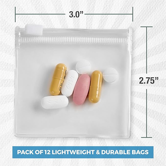 Zippered Pill Pouch Bags - 120 Pcs, Slide Lock Clear Plastic Mini Bags, BPA-Free for Pills Vitamins, Supplements, Medications, Jewelry, Crafts, Small Objects - Self-Sealing, Reusable, Travel-Friendly