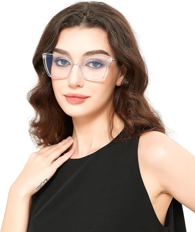 2 Pack Blue Light Blocking Glasses for Women, Oversized Trendy Cat Eye Computer Gaming Glasses Anti Glare & UV Glare RF6204 (Black + Clear Cateye Frame)