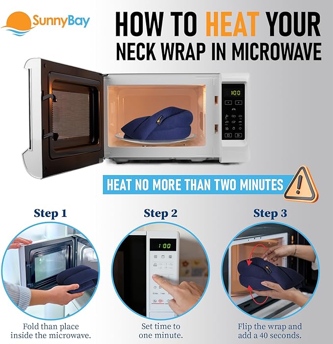 SunnyBay XL Microwave Heating Pad, Microwavable Heated Neck and Shoulder Wrap, Hands-Free Weighted Moist Hot or Cool Pack, Soft Fleece Cover and Flaxseed Filling, 30 Inch Extra-Long Length, Navy