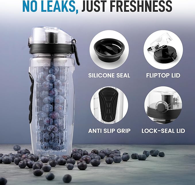 Zulay Fruit Infuser Water Bottle - 34oz - Leakproof With Full-Length Infusion Rod - Men Women's Ideal Fitness Gift Or For Gym, Camping