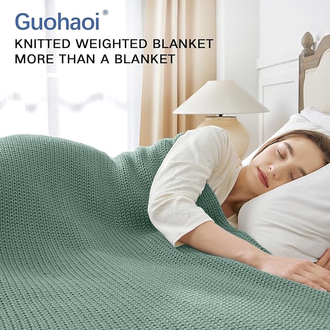 Guohaoi Knitted Weighted Blanket for Adults (Haze Green 50"x75" 20lbs) No Beads Cooling Throw Blanket for Hot Sleepers, Home Decor Breathable Chunky Knit Heavy Blanket Use on Full Size Bed