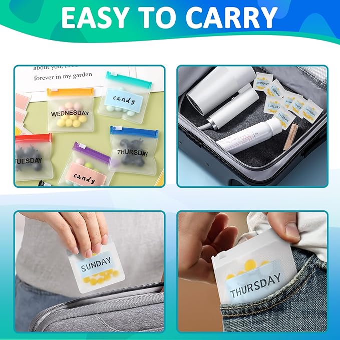 MARFOREVER 25 Pcs Pill Pouch Small Reusable Pouch Bags Clear Medicine Organizer Travel Pill Container Storage 14 Pcs Plastic Medicine Bags 10 Pcs Sheets Labels and A Marker