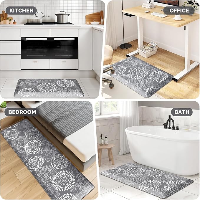 LuxStep Kitchen Mat Waterproof Kitchen Rugs for Floor Cushioned Anti-Fatigue Mat Non-Slip Standing Desk Mat Comfort Floor Mats for House Sink Office 24" x 70"-4/5 Inch Grey