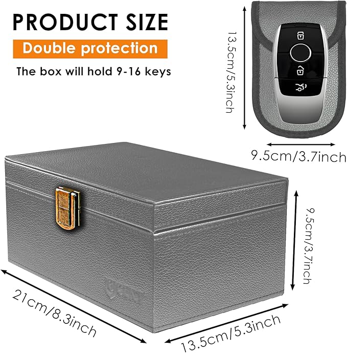 Faraday Box for Car Keys, Faraday Key Fob Protector Box, Anti Theft Car Keys Faraday Cage, Keyless Entry Protector Faraday Pouch for Key fob, RFID Signal Blocking Box(Gray,L)