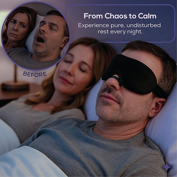 Sleep Mask & Nasal Strips Bundle | Soft Light-Blocking Eye Mask + 50 Drug-Free Nasal Strips for Snoring Relief | Comfortable Fit | Breathe Easier | Sleep Better | Black