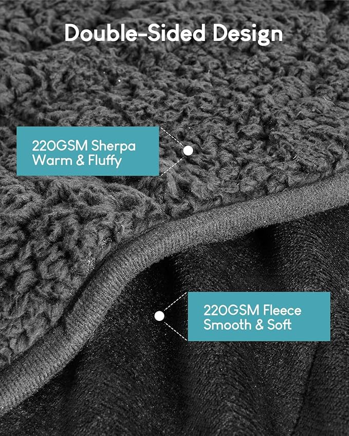 Cottonblue Weighted Blanket 15lbs 80x87 Inches for Queen King Size Bed, Ultra Soft Sherpa Fleece Weighted Throw Blankets for Relax and Sleep, Cozy Breathable Winter Heavy Bed Blanket, Black