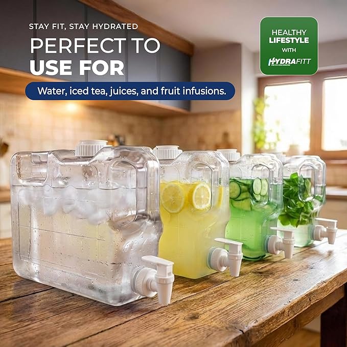 Refrigerator Water Dispenser 1.1 Gallon – Leak-Proof Slim Fridge Water Container with Spigot – BPA-Free Refillable Water Jug (Clear)