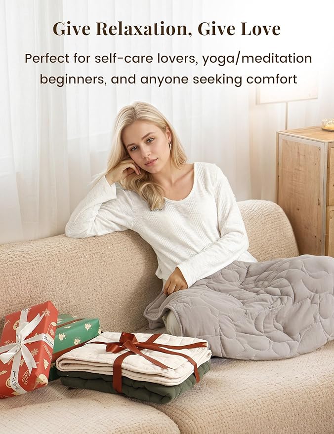 ZonLi Weighted Lap Blanket 5lbs for Meditation, Yoga, Napping, Sleeping and Travel, Cotton Weighted Blanket for Adults,Skin Friendly & Machine Washable, 29x24 inches, Light Gray