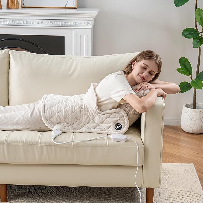 Berkshire Weighted Heating Pad – Faux Suede Fleece Electric Heat Pad for Neck, Shoulder & Back Pain Relief, 4 Heat Settings, Auto Shut-Off, Therapeutic Warmth, Cream, 23" x 15.3"