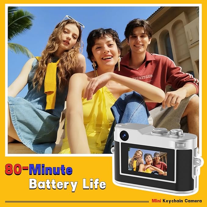 Mini Keychain Camera, 1080P & 2MP Retro Aesthetic, 32GB Memory, Pocket-Sized Vintage Camera, Bag Charm, Birthday Gift