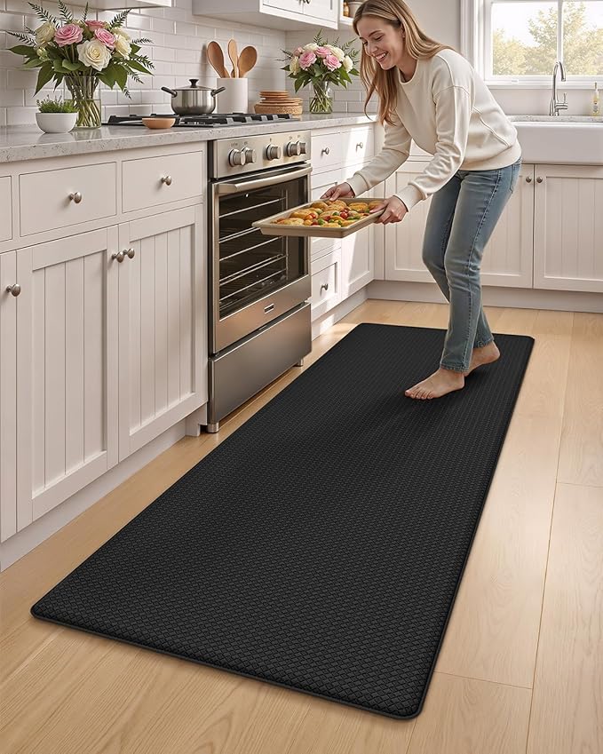 Color&Geometry Anti Fatigue Cushion Kitchen Mat for Floor -24"x71",Wide,Easy Clean, Water & Oil Proof, Anti Slip, Foam Rubber Runner Rug for Front Sink Comfort Standing,Black