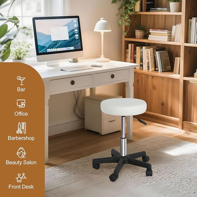 LEMY Professional Salon Stool,Hydraulic Adjustable Rolling Stool with Wheels,PU Leather Swivel Chair for Massage Spa Tattoo Facial Clinic,Ergonomic Design with Lumbar Support and High Mobility