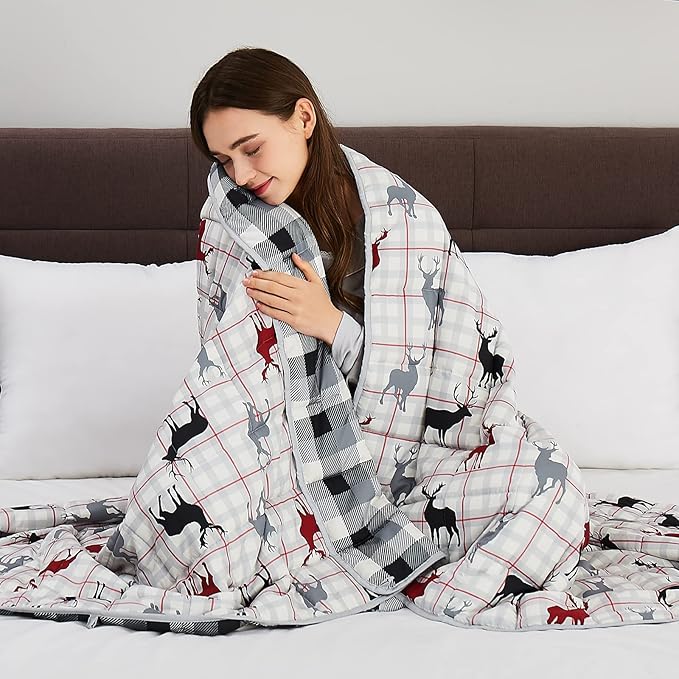 CuteKing Weighted Blanket for Adults (20lbs, 60"x80", Deer) Heavy Blanket for 180-190lbs, Weighted Blanket for Cooling & Heating with Premium Glass Beads, Thick Blanket for Adult All-Season