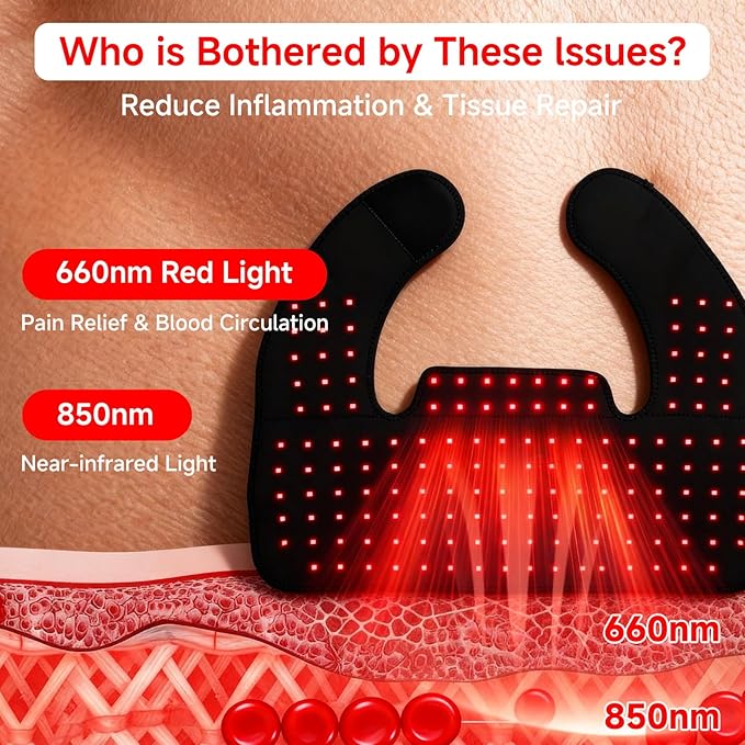 Red Light Therapy for Neck Shoulder,Rechargeable Infrared Light Therapy Device for Body with Massage and Timer,Wearable 660nm&850nm Red Light Therapy Wrap Pads for Body at Home（150 Lights）