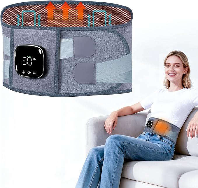 47-67" Electric Heating Pads for Back Pain,Cordless Heating Pad for Lower Back Massager,Lumbar Support Heated Brace,5 Vibration&3 Heat Portable Waist Wrap Belt for Cramps,Gift for Men Women