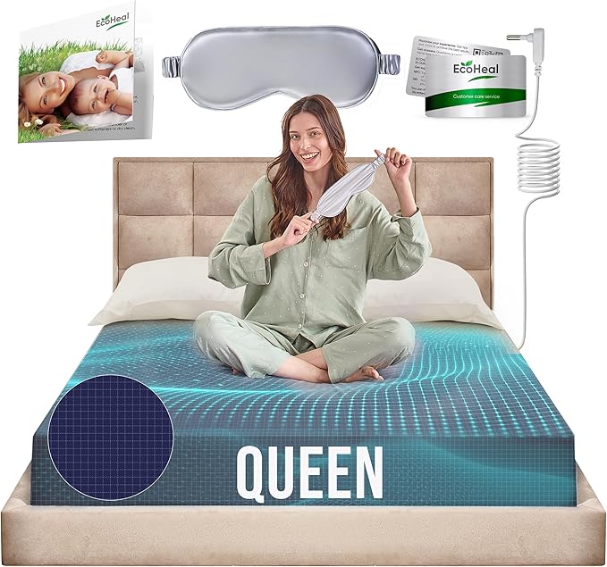 Earth Grounding Sheets Queen Size with 12% Silver Fiber & 4% Silk & 84% Cotton - Dark Blue - Quality Certified Grounded Well Bed Sheet - Conductive Fitted Sheet for Better Sleep
