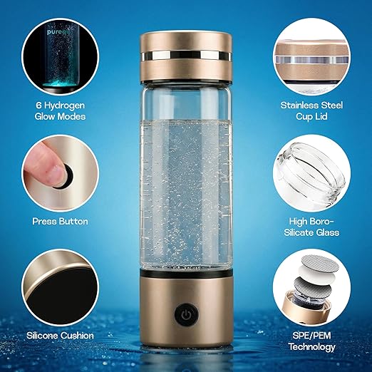 Portable Hydrogen Water Bottle Generator – SPE/PEM Hydrogen Infusion, Rechargeable, Quick 5–10 Min Hydrogen-Rich Water Maker for Travel, Fitness & Daily Hydration (Up to 3000 PPB)