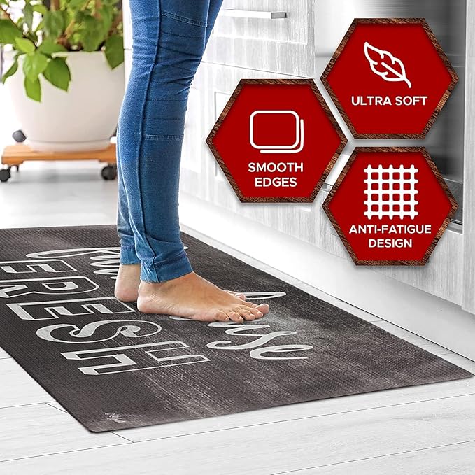 J&V TEXTILES Kitchen Mat Cushioned Anti Fatigue Floor Mat,19.6"x55", Thick Non Slip Waterproof Kitchen Rugs and Mats, Standing Mat for Kitchen,Floor,Home,Office,Desk,Sink,Laundry (Farmhouse Fresh)