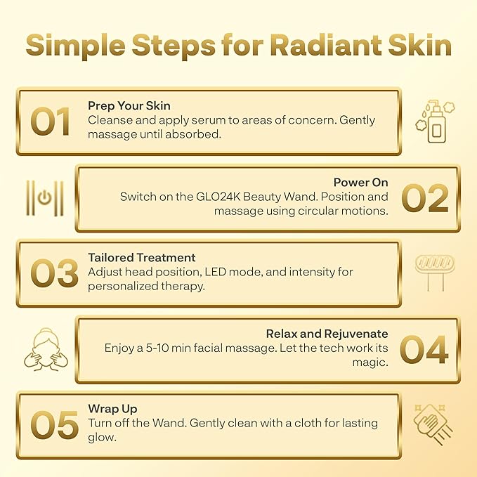 GLO24K 6-in-1 Beauty Therapy Wand for the Face, Eyes, and Neck. Based on Dual LED Light Therapy, Thermal, Vibration, and Micro-Current Technologies.Skin Rejuvenation