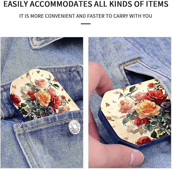This Portable Watercolor Rose Pattern 6-Compartment Pillbox Can Be Placed in A Pocket Or Wallet to Store Vitamins, Medicines Fish Oil Health Supplements Other Medications.
