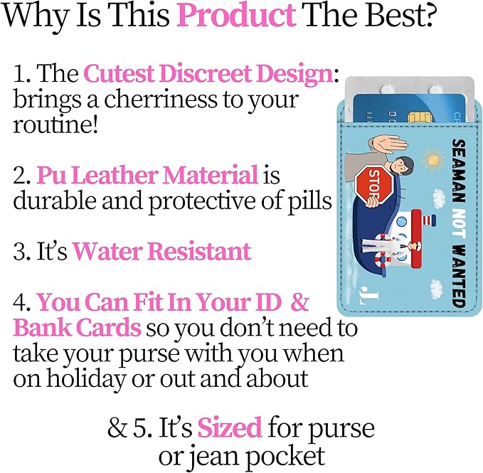 The Cute Case Cute Birth Control Pill Case Holder- 4.4 x 3 Inches Birth Control Case Holder for Women - Portable Travel Organizer for Business Card, Pills, Medicine, Money, Discrete