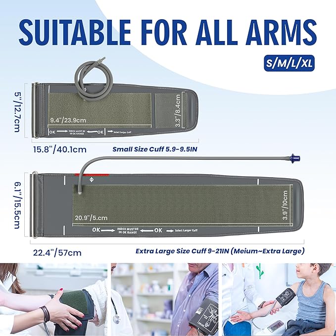 Universal Blood Pressure Replacement Cuffs 2-Pack, 5.9-9.5 & 9-21 Inches, Fit Small/Medium/Large/Extra Large XL Big Arm Sizes, 6 Connector Types Compatible with Omron & Other Monitors (BP Cuffs Only)