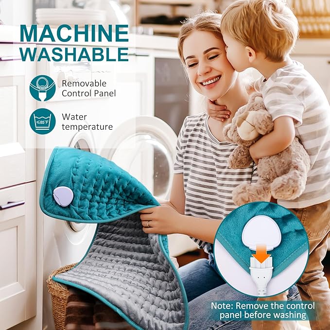 Electric Heating pad for Back/Shoulder/Neck/Knee/Leg Pain, Cramps and Arthritis Relief, 6 Fast Heating Settings, Auto-Off, Machine Washable, Moist Dry Heat Options, Extra Large 20"x24"