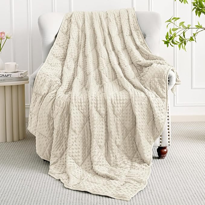 Mr. Sandman Weighted Blanket for Adults, Minky Dots Heavy Blanket for Women, Man Sleeping and Calm, Soft and Cozy Cooling Weighted Throw Blankets, Machine Washable, 48 x 72in, 15 lbs, Ivory