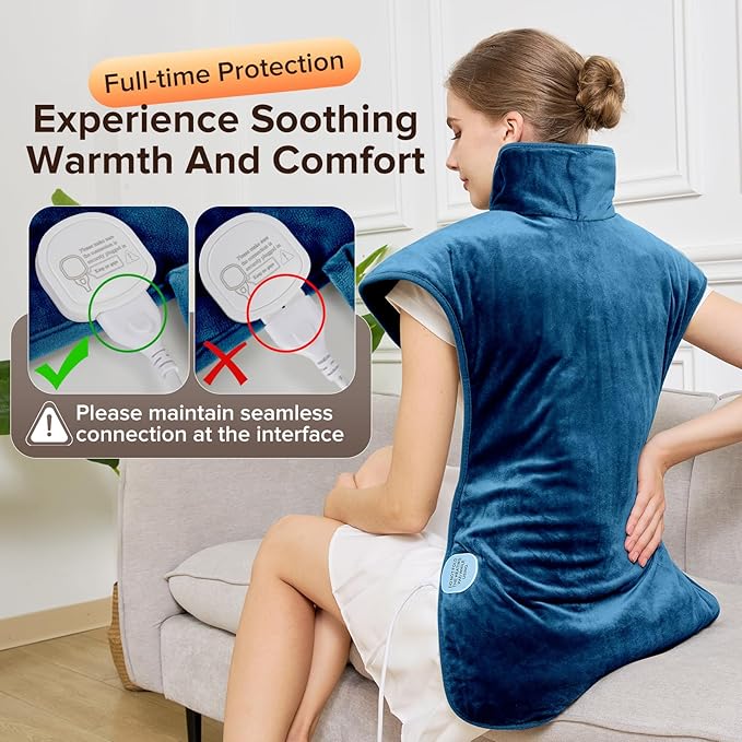 Portable Heating Pad – Heated Weighted Blanket for Neck, Shoulders & Back – Extra Large 25"x37" Full Back Heating Pad – Electric Blanket for Muscle Relaxation & Cramps – Washable with Auto Shut-Off