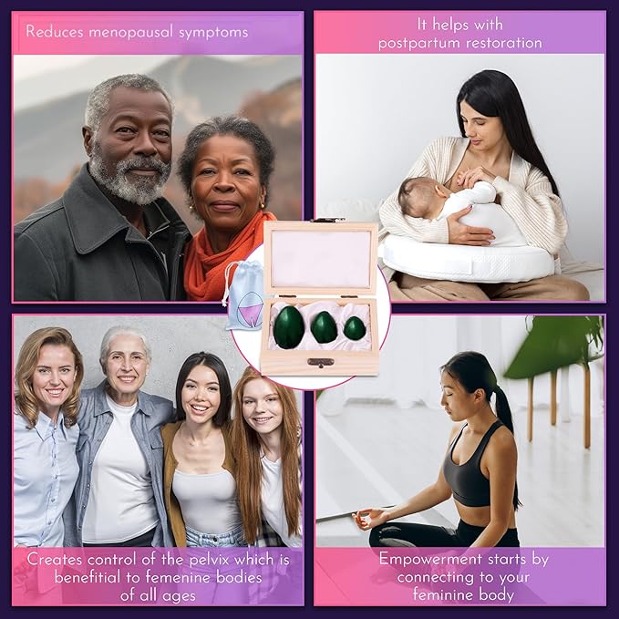 GIA Certified Yoni Stones Nephrite Jade Set of 3 | Pelvic Floor Exercise Devices Drilled with String | Kegel Weights for Woman | Includes eCourse & Gift Box
