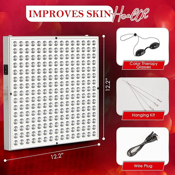 LED Red Light Therapy Panel for Face & Body - 45W Device with Deep 660nm & Near Infrared 850nm & Adjustable Hanger, Skin Care Beauty, Hair Growth, Natural Pain Relief for Muscle & Joints