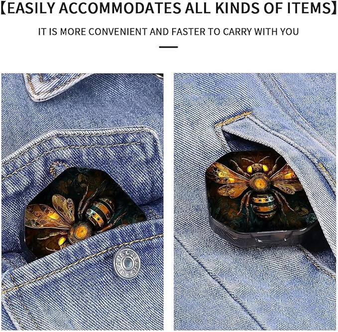 This Portable Mechanical Bee Pattern 4 Compartment Pill Box Can Be Placed in A Pocket Or Wallet to Store Vitamins, Medicines Health Supplements Other Medications.