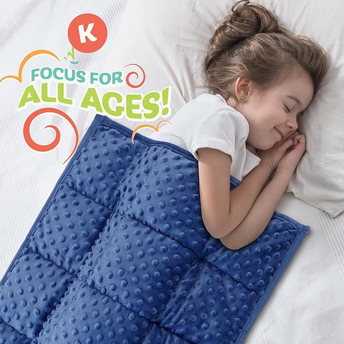 7lb Weighted Blanket for Kids (Blue) 19x22 Inch, Plush Minky Weighted Lap Pad with Travel Bag for Ages 6-12