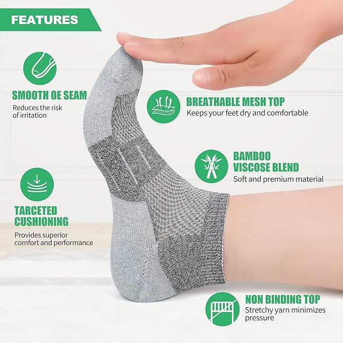 Diabetic Socks for Men,4 & 6 Pairs Low Cut Bamboo Viscose Wide Mens Diabetic Socks Size 9-11 10-13