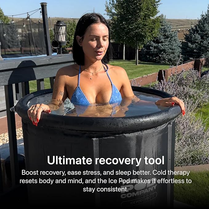 The Pod Company Cold Plunge Ice Bath Bundle – 84-Gallon Portable Ice Pod with Insulated Lid, 18 Reusable Ice Bricks & Cleaning Kit for Home Recovery & Wellness