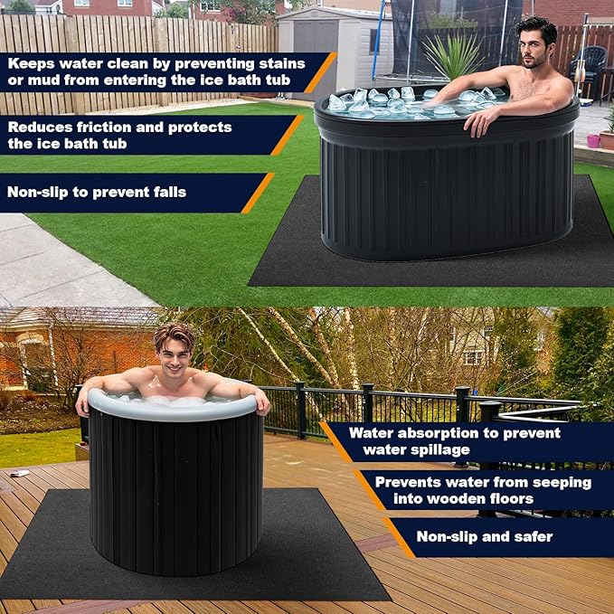 XANGNIER Cold Plunge Mat,55x55in Ice Bath Tub Protective Floor Mat,Waterproof,Slip-Proof,Indoor Outdoor,Portable Ice Bath Accessories