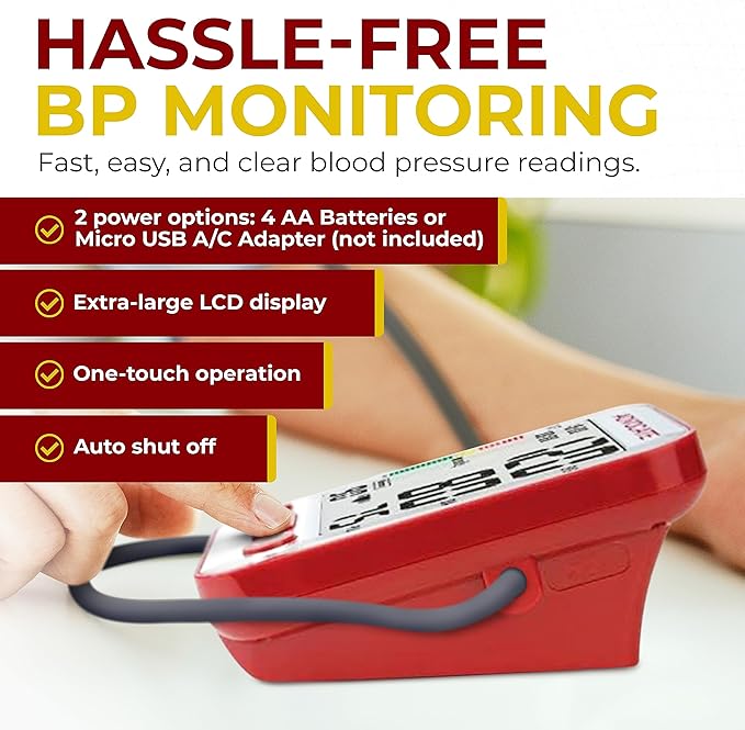 Digital High Blood Pressure Monitor for Home Use, Automatic Readings for Upper Arm Fit, Records Data for up to 2 Separate People, BP Cuff Machine Large